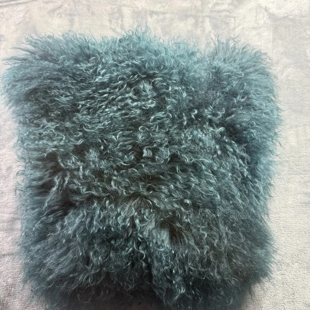 West Elm 16 x 16 Mongolian Lamb Pillow Cover Teal Blue Super Soft